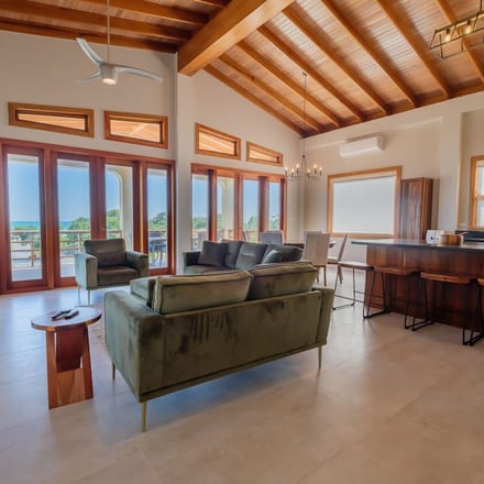 Spacious open-plan living room with ocean views